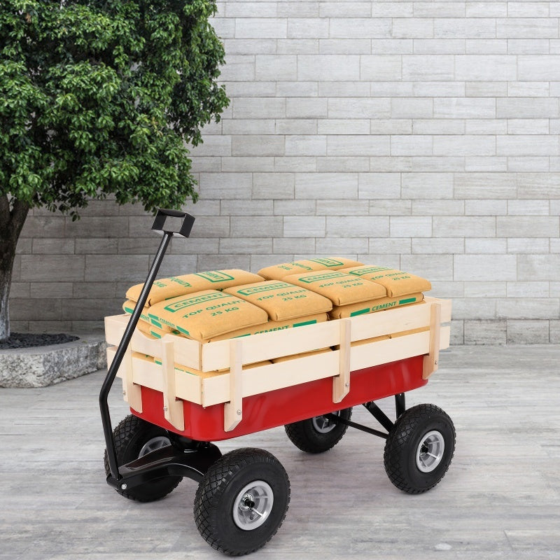 Iron Wood Garden Cart With Four Wheels