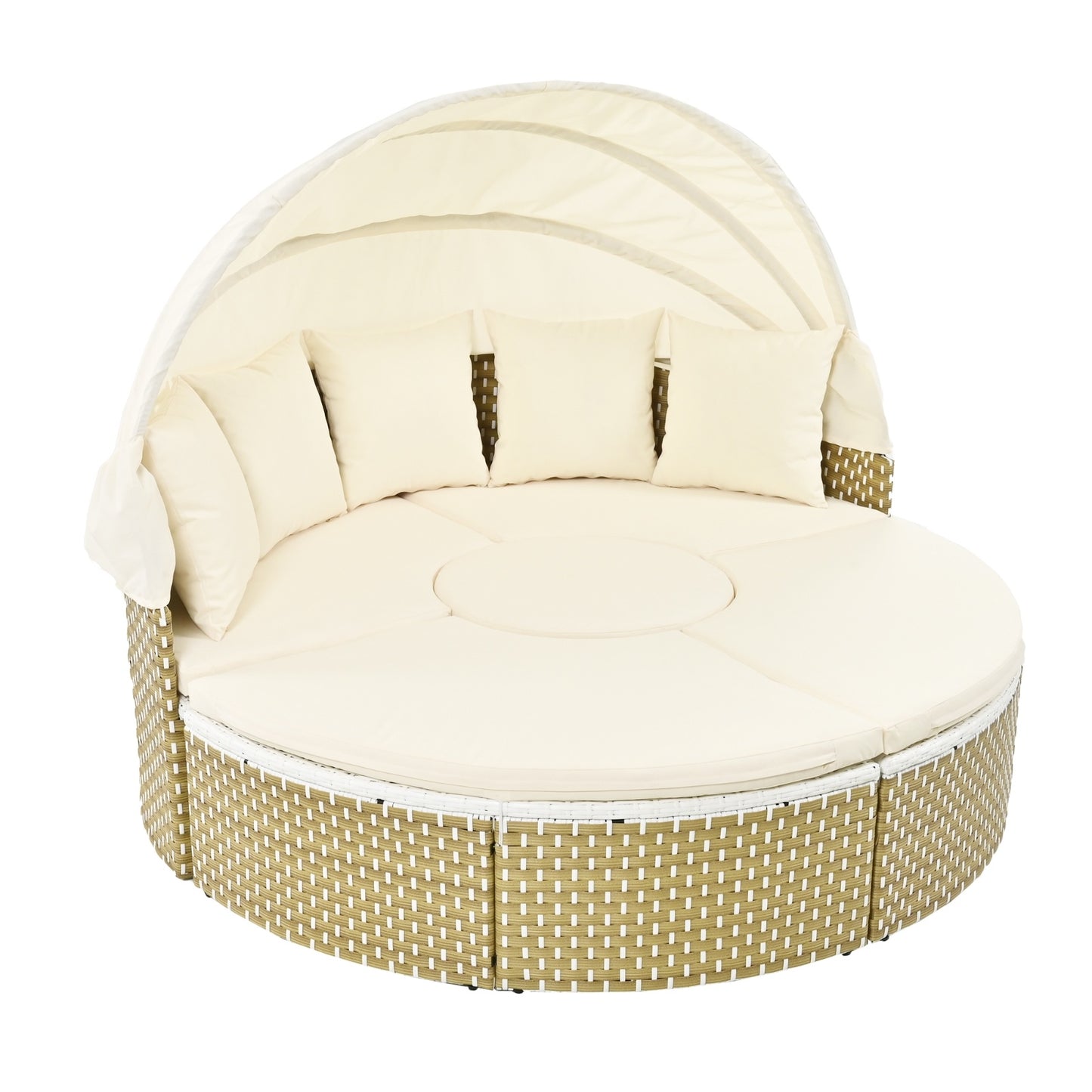 TOPMAX Terrassenmöbel Rundes Outdoor-Sofa-Set Rattan-Tagesbett Zweifarbige Web-Sonnenliege Mit Ret