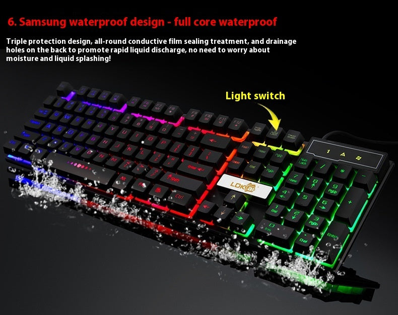 Industrie-Gaming-Tastatur leuchtende USB-Kabel-Gaming-Tastatur