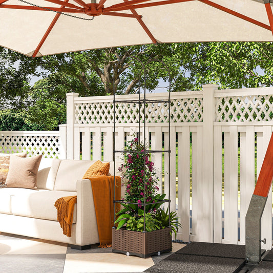 Elevated Garden Bed With Trellis Outdoor Planter Box Self-Watering With Drainage Brown