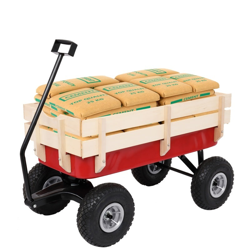 Iron Wood Garden Cart With Four Wheels