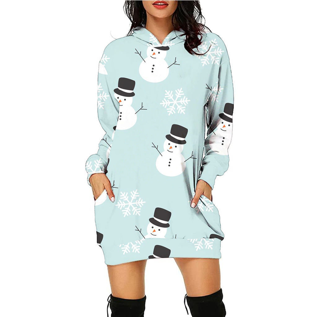 Women's Fashion Printed Christmas Holiday Party Sweatshirt Dresses