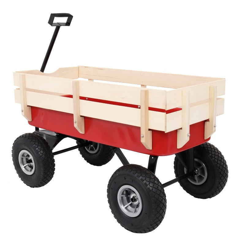 Iron Wood Garden Cart With Four Wheels