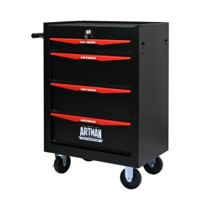 Rolling Metal Tool Chest With 4 Drawers, 20 4-Drawer Tool Chest Cabinet With Ball Bearing Drawer Slides, Steel Tool Storage Box Organizer -BLACK RED