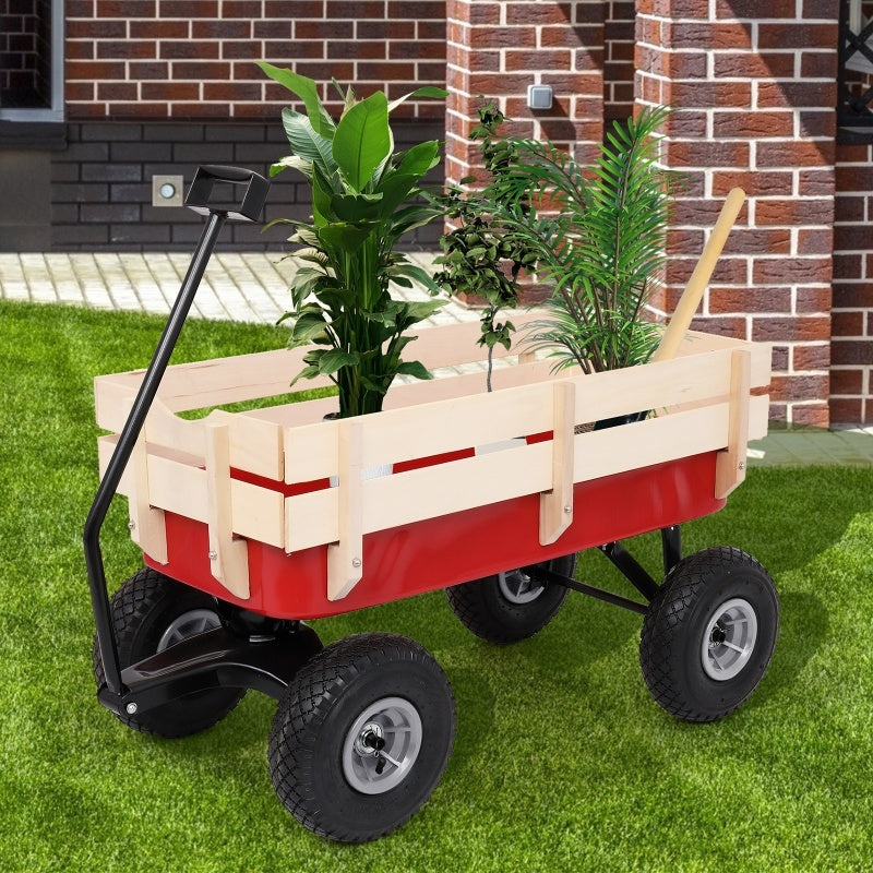 Iron Wood Garden Cart With Four Wheels
