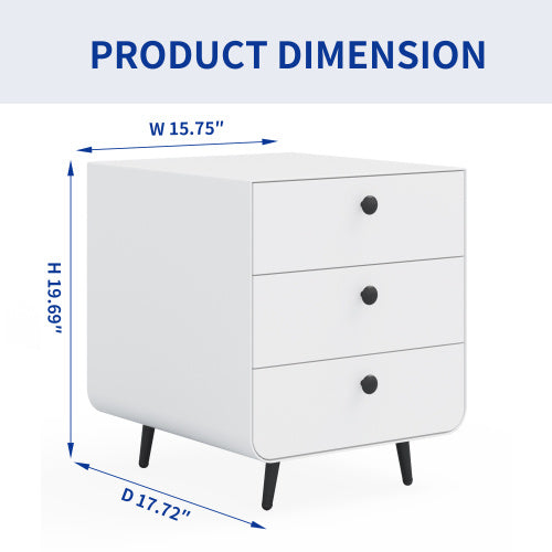Modern Night Stand Storage Cabinet For Living Room Bedroom, Steel Cabinet With 3 Drawers,Bedside Furniture, Circular Handle
