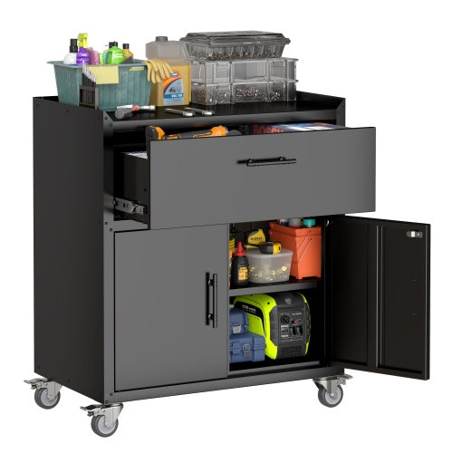 2 Door X 1 Drawer Tool Cabinets For Garage, Lockable Garage Storage Cabinet, Locking Metal Storage Cabinet With Wheels, Rolling Tool Chest, Assembly Required H35.4  W30.3xD18