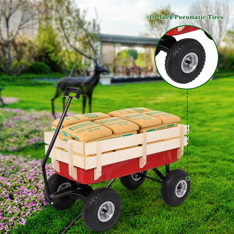 Iron Wood Garden Cart With Four Wheels